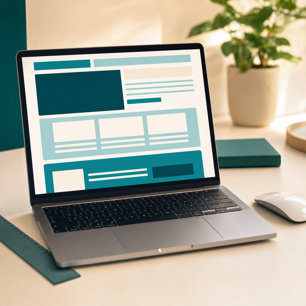 Laptop mit abstraktem Website-Wireframe-Layout